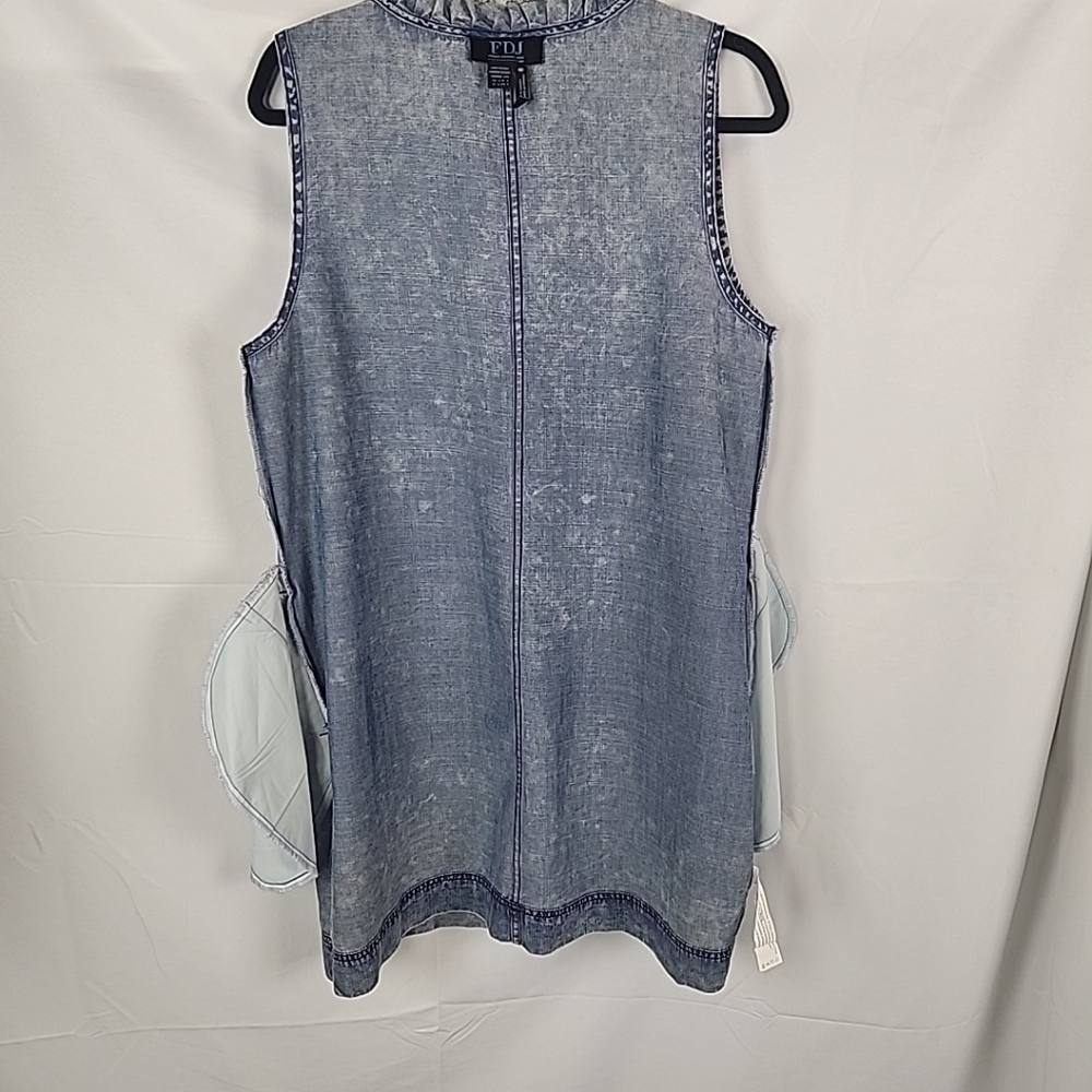 FDJ Acid Wash Chambray Shift Dress Large Sleeveless Coastal Cowgirl Pockets - Picture 10 of 10